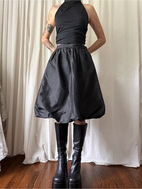 Marisa Baratelli Black Bubble Hem Midi Silk Skirt Women's Size 8 | Avant-Garde